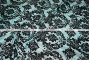 Flocking Damask Taffeta - Fabric by the yard - Aqua/Black