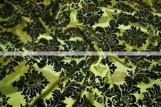 Flocking Damask Taffeta - Fabric by the yard - Dk Lime/Black