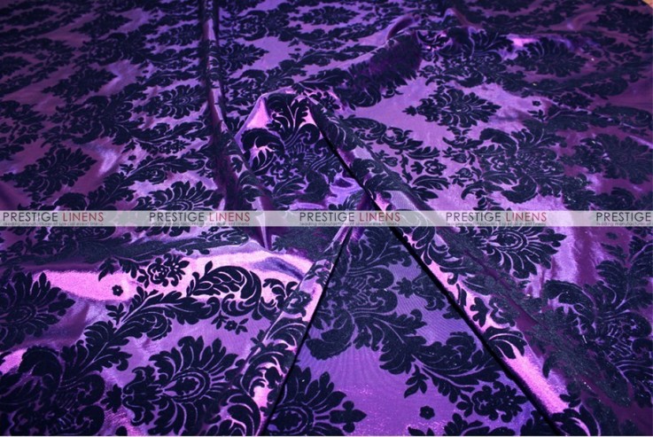 Royal Damask Flocking Velvet Upholstery Fabric / Purple/Gold