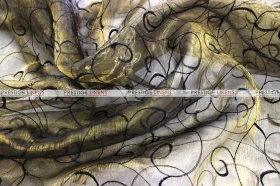 Organza Swirl - Fabric by the yard - Gold/Black