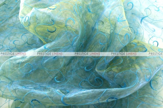 Organza Swirl - Fabric by the yard - Teal/Gold