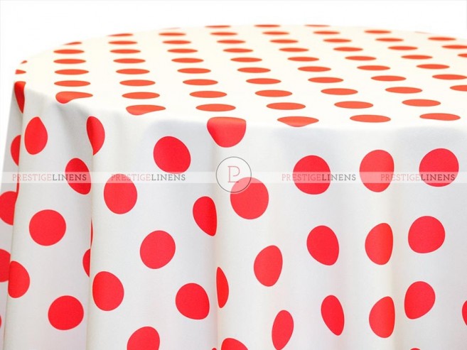 POLY PRINT BIG DOT TABLE LINEN - CORAL ON WHITE