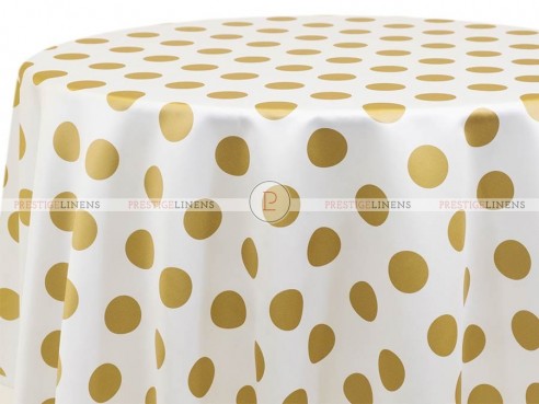 POLY PRINT BIG DOT TABLE LINEN - GOLD ON WHITE