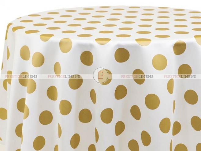 POLY PRINT BIG DOT TABLE LINEN - GOLD ON WHITE