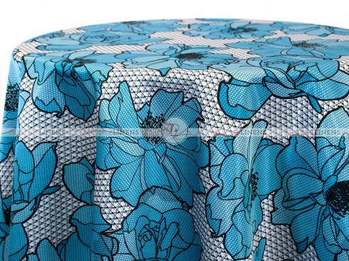 POLY PRINT BIG LACE FLORAL TABLE LINEN - BABY BLUE