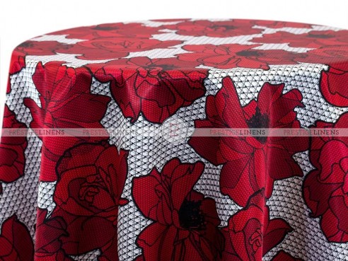 POLY PRINT BIG LACE FLORAL TABLE LINEN - RED