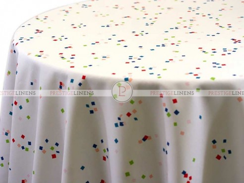 POLY PRINT CONFETTI TABLE LINEN - WHITE