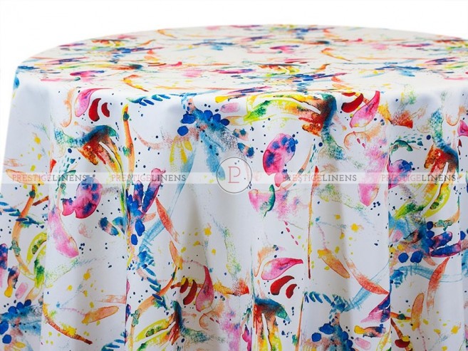 POLY PRINT DROPCLOTH TABLE LINEN - WHITE