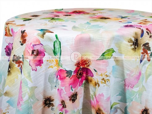 POLY PRINT KATIE'S WATERCOLOR TABLE LINEN - MULTI ON WHITE