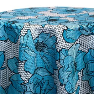 Poly Print - Big Lace Floral Table Linen - Baby Blue