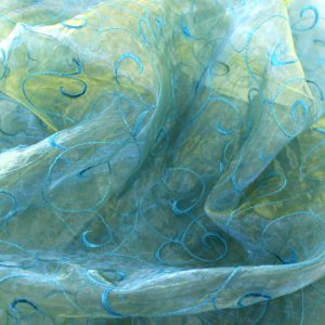Organza Swirl Table Linen - Teal/Gold