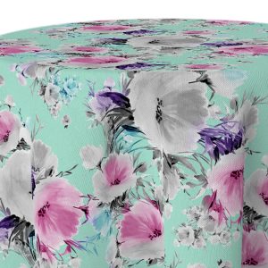 Poly Print - Vintage Floral Table Linen - Aqua